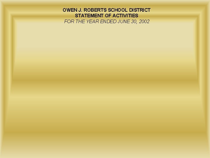 OWEN J. ROBERTS SCHOOL DISTRICT STATEMENT OF ACTIVITIES FOR THE YEAR ENDED JUNE 30,