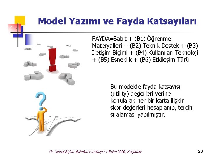 Model Yazımı ve Fayda Katsayıları FAYDA=Sabit + (B 1) Öğrenme Materyalleri + (B 2)