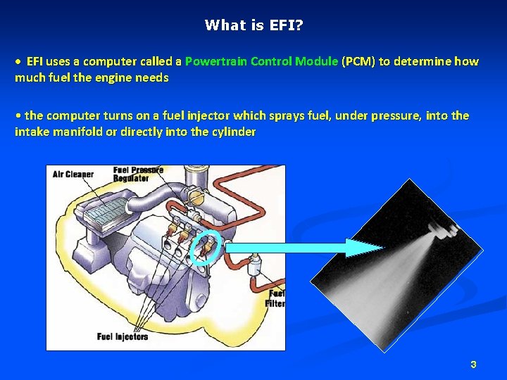 What is EFI? • EFI uses a computer called a Powertrain Control Module (PCM) What is EFI? • EFI uses a computer called a Powertrain Control Module (PCM)