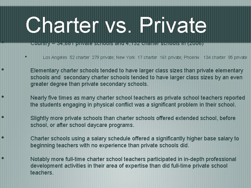  • Charter vs. Private Country = 34, 681 private schools and 4, 132