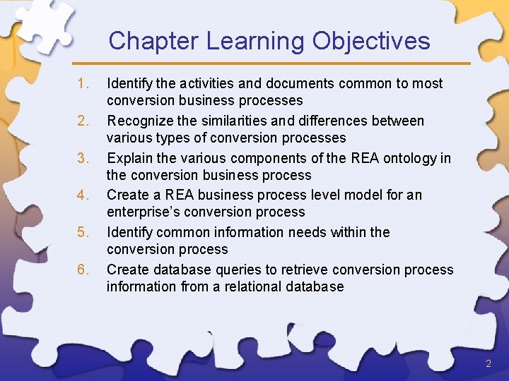 Chapter Learning Objectives 1. 2. 3. 4. 5. 6. Identify the activities and documents