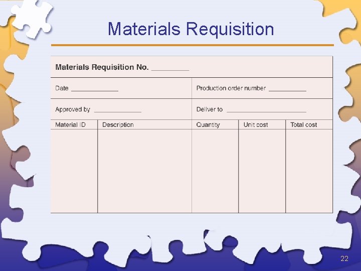 Materials Requisition 22 