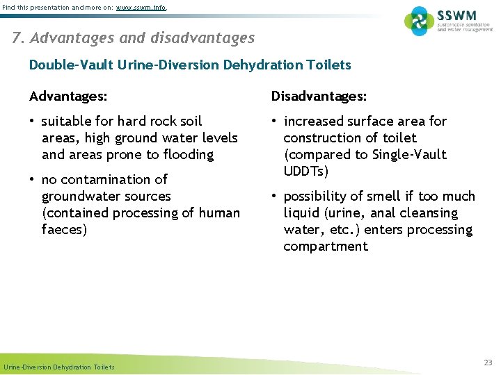 Find this presentation and more on: www. sswm. info. 7. Advantages and disadvantages Double-Vault