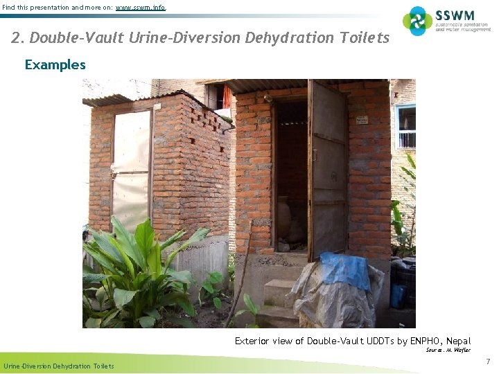 Find this presentation and more on: www. sswm. info. 2. Double-Vault Urine-Diversion Dehydration Toilets