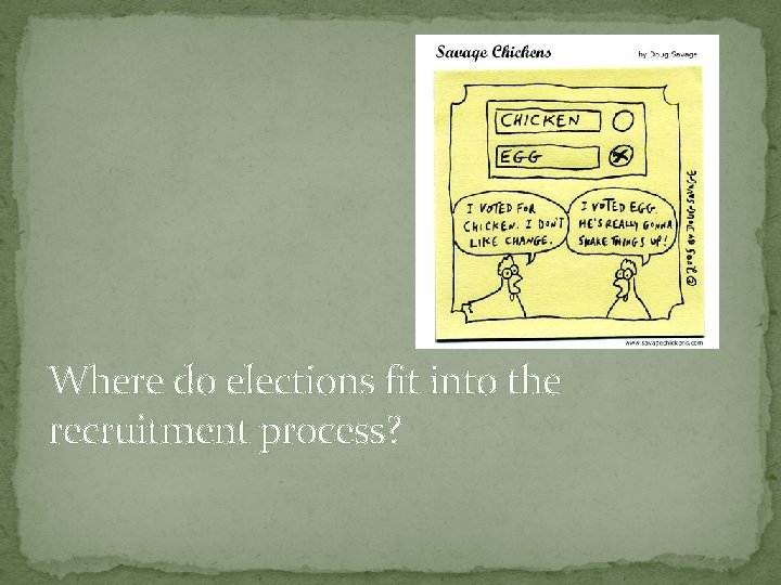 Where do elections fit into the recruitment process? 