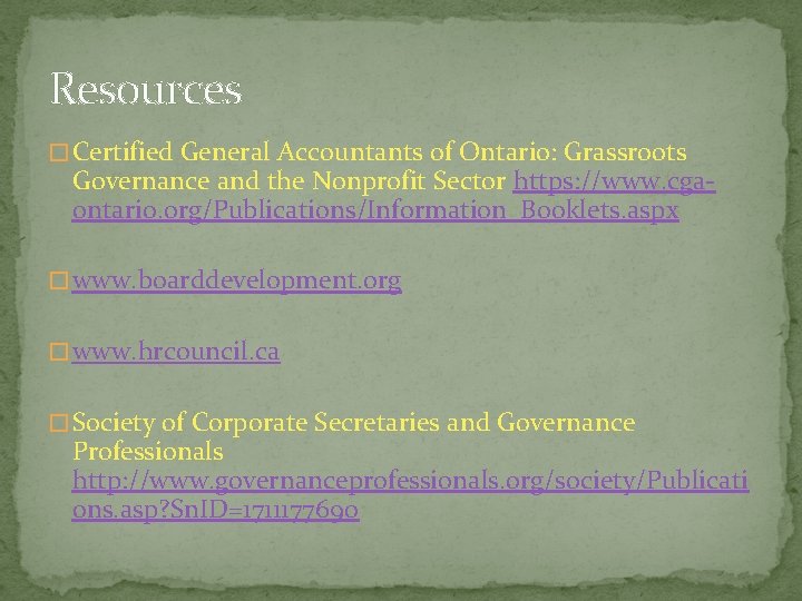 Resources � Certified General Accountants of Ontario: Grassroots Governance and the Nonprofit Sector https: