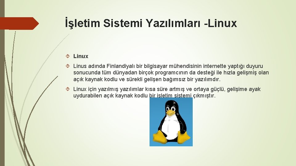 İşletim Sistemi Yazılımları -Linux Linus adında Finlandiyalı bir bilgisayar mühendisinin internette yaptığı duyuru sonucunda