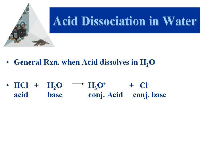 Acid Dissociation in Water • General Rxn. when Acid dissolves in H 2 O