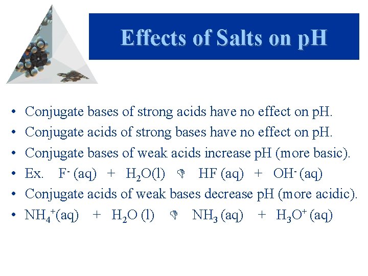 Effects of Salts on p. H • • • Conjugate bases of strong acids
