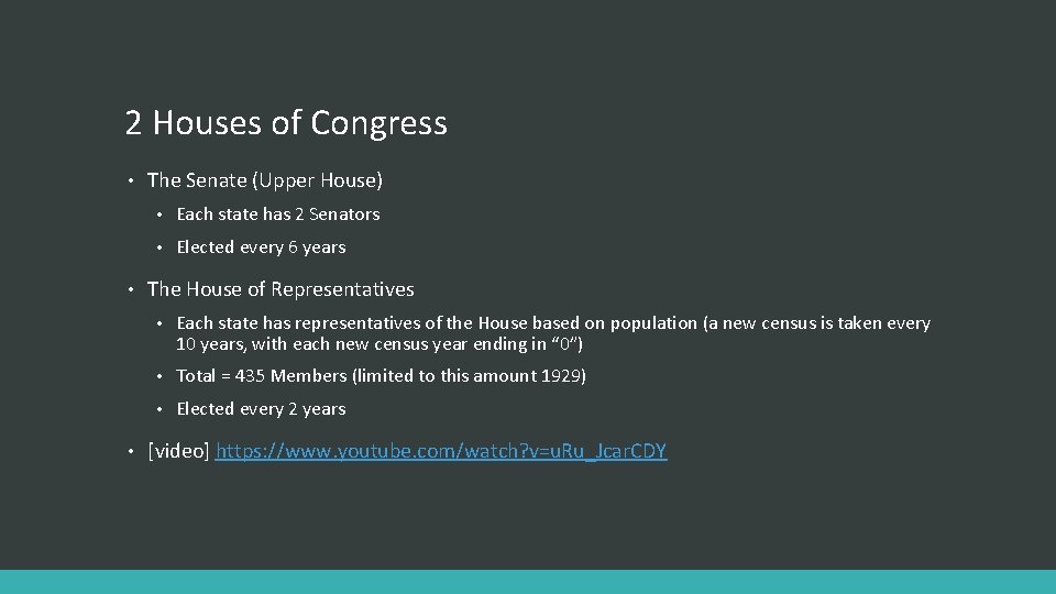 2 Houses of Congress • • • The Senate (Upper House) • Each state