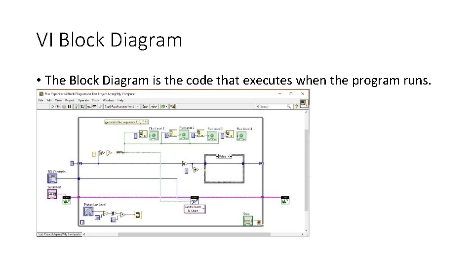 VI Block Diagram • The Block Diagram is the code that executes when the VI Block Diagram • The Block Diagram is the code that executes when the