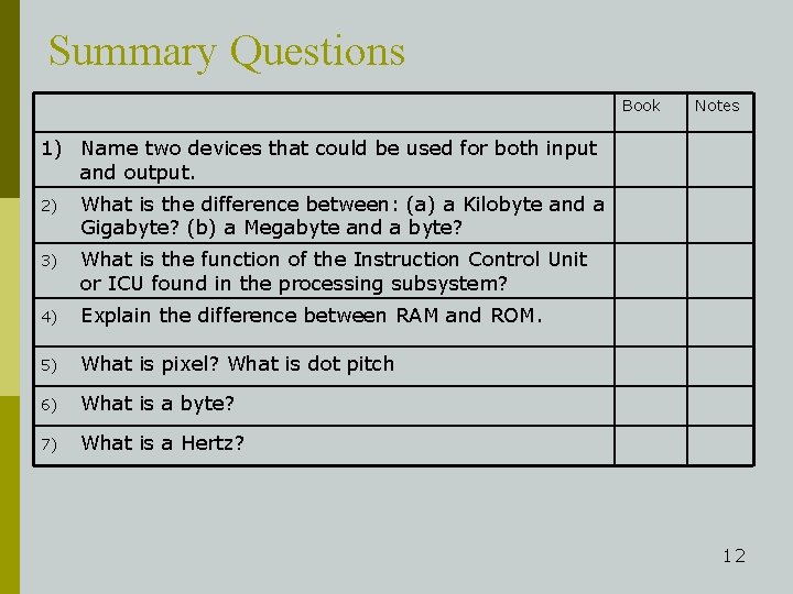 Summary Questions Book Notes 1) Name two devices that could be used for both