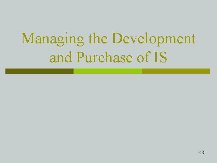 Managing the Development and Purchase of IS 33 