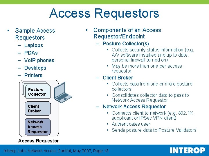 Access Requestors • Sample Access Requestors – – – Laptops PDAs Vo. IP phones