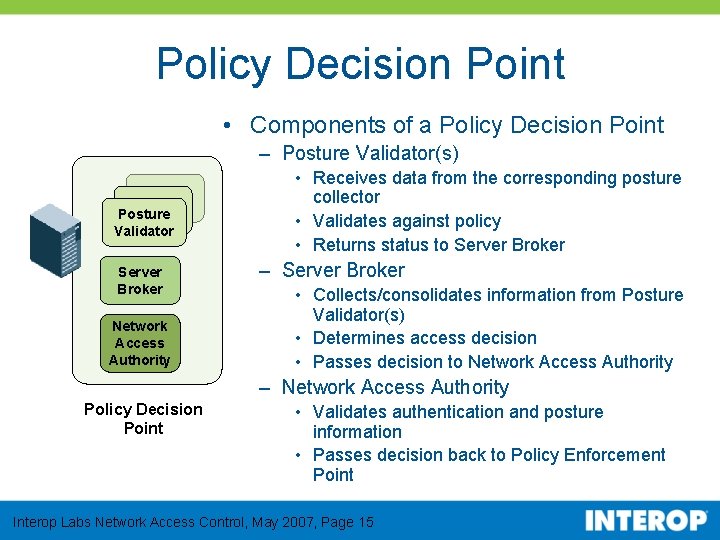 Policy Decision Point • Components of a Policy Decision Point – Posture Validator(s) Posture