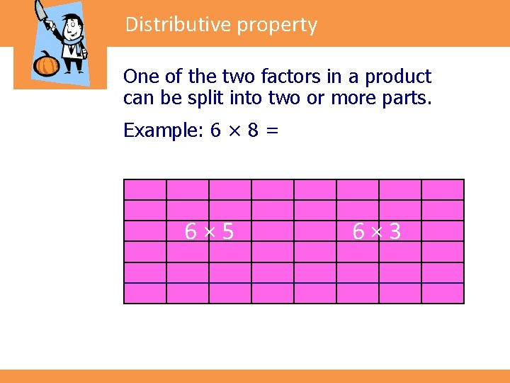 Distributive property One of the two factors in a product can be split into