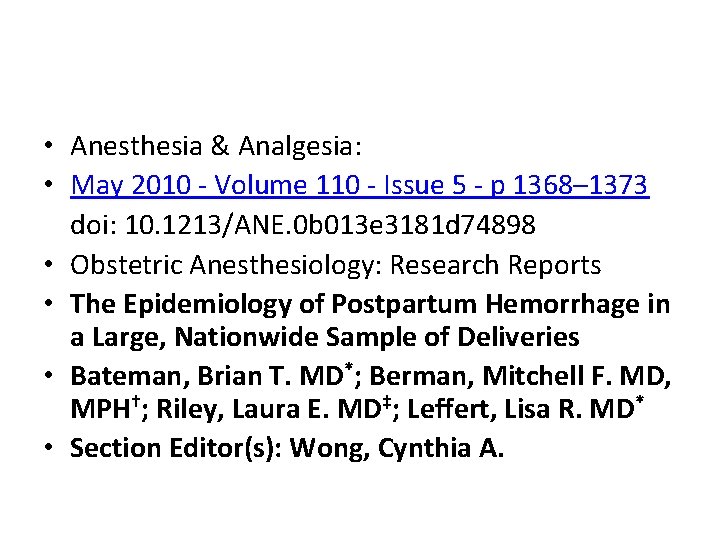  • Anesthesia & Analgesia: • May 2010 - Volume 110 - Issue 5