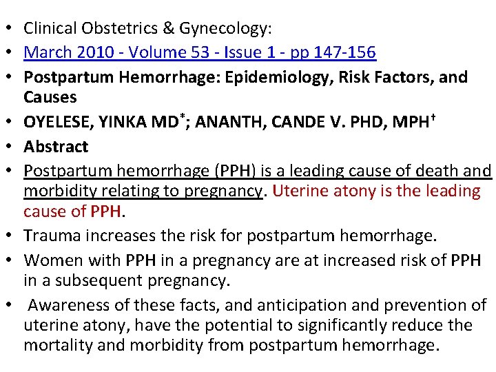  • Clinical Obstetrics & Gynecology: • March 2010 - Volume 53 - Issue