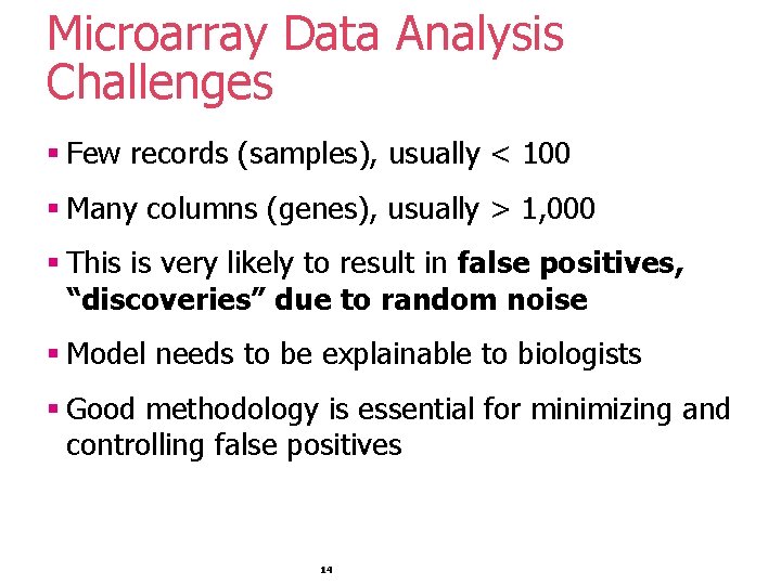 Microarray Data Analysis Challenges § Few records (samples), usually < 100 § Many columns Microarray Data Analysis Challenges § Few records (samples), usually < 100 § Many columns
