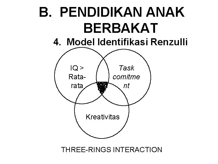 B. PENDIDIKAN ANAK BERBAKAT 4. Model Identifikasi Renzulli IQ > Ratarata Task comitme nt