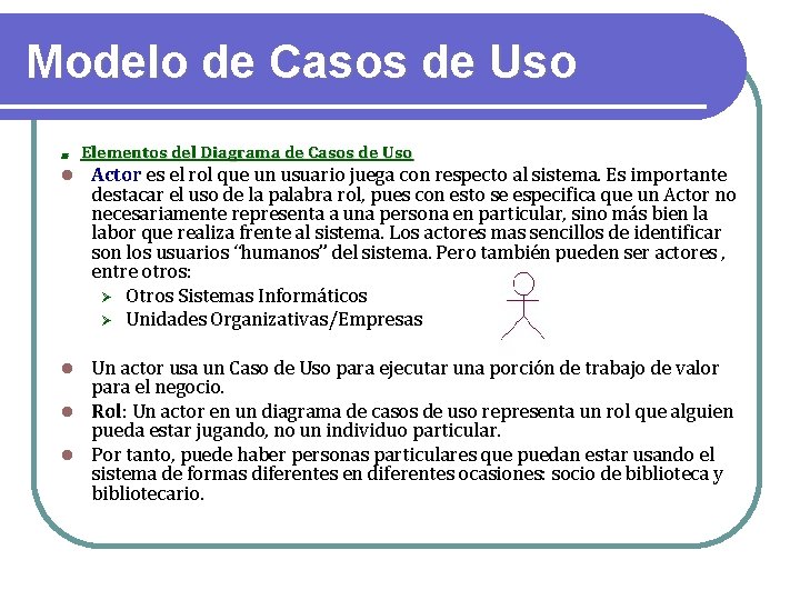 Modelo de Casos de Uso Elementos del Diagrama de Casos de Uso Actor es