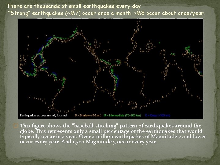 There are thousands of small earthquakes every day “Strong” earthquakes (~M 7) occur once