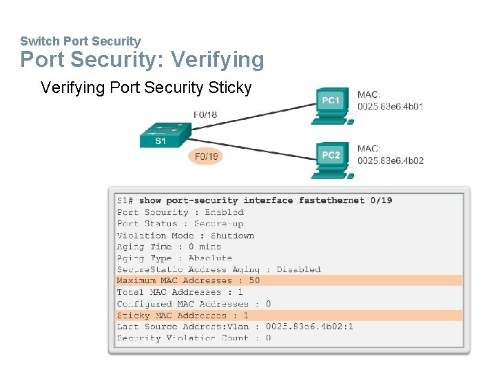 Switch Port Security: Verifying Port Security Sticky 