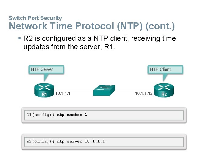 Switch Port Security Network Time Protocol (NTP) (cont. ) § R 2 is configured