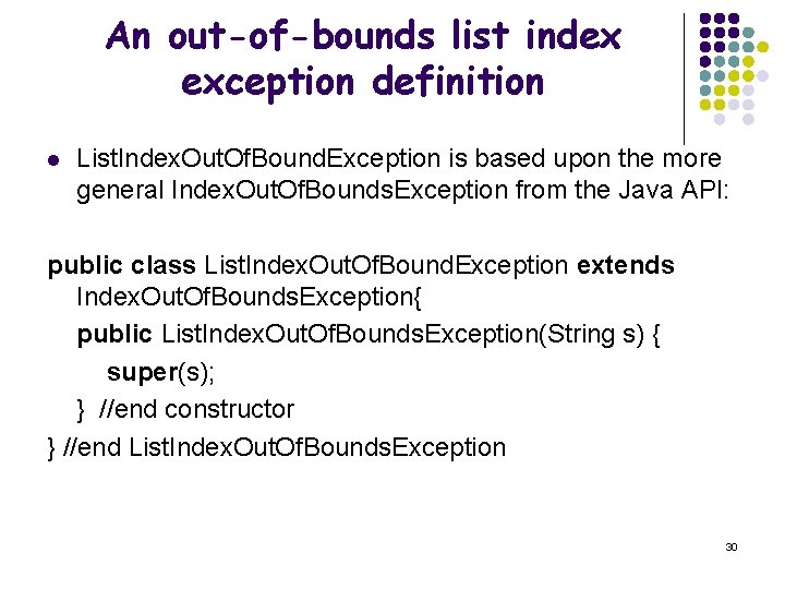 An out-of-bounds list index exception definition l List. Index. Out. Of. Bound. Exception is