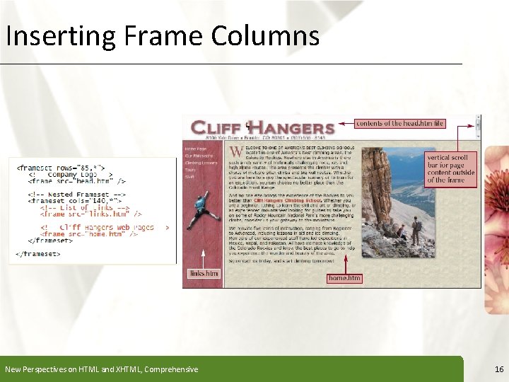 Inserting Frame Columns New Perspectives on HTML and XHTML, Comprehensive XP 16 