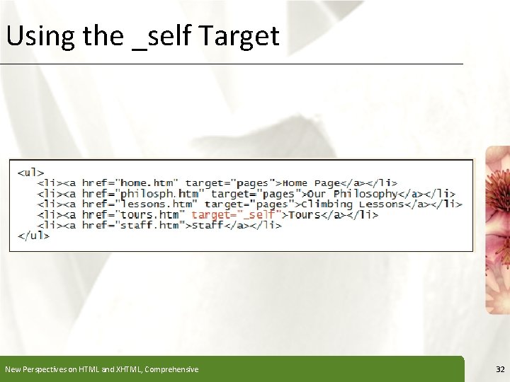 Using the _self Target New Perspectives on HTML and XHTML, Comprehensive XP 32 