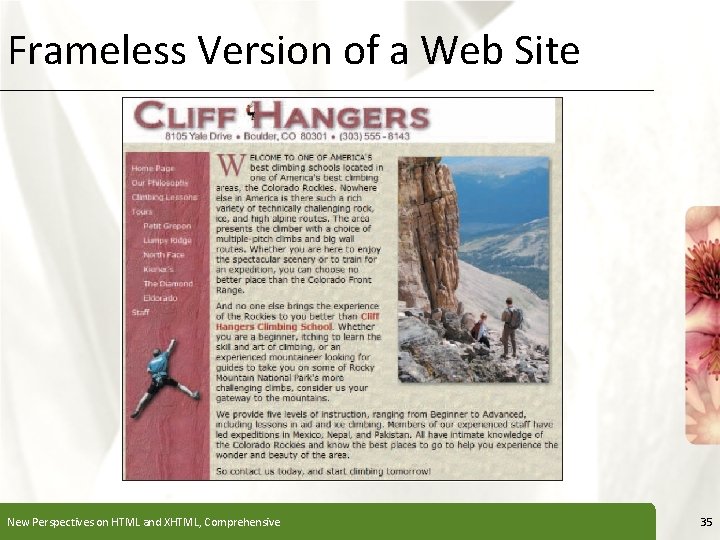 Frameless Version of a Web Site New Perspectives on HTML and XHTML, Comprehensive XP