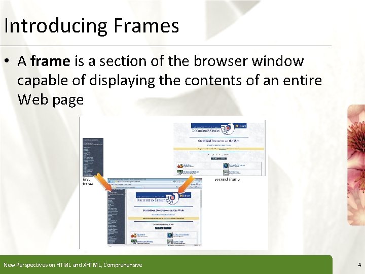 Introducing Frames XP • A frame is a section of the browser window capable