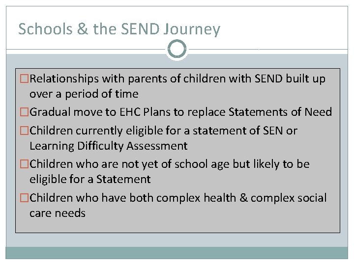 Schools & the SEND Journey �Relationships with parents of children with SEND built up