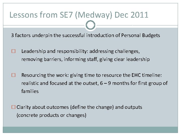 Lessons from SE 7 (Medway) Dec 2011 3 factors underpin the successful introduction of