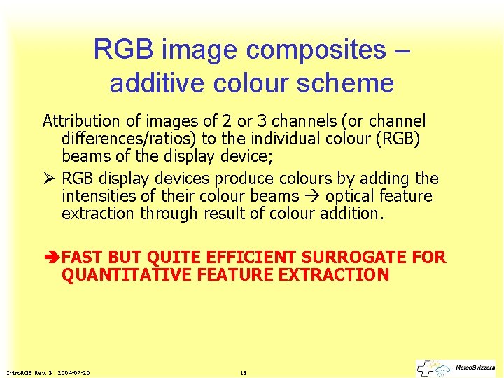 RGB image composites – additive colour scheme Attribution of images of 2 or 3