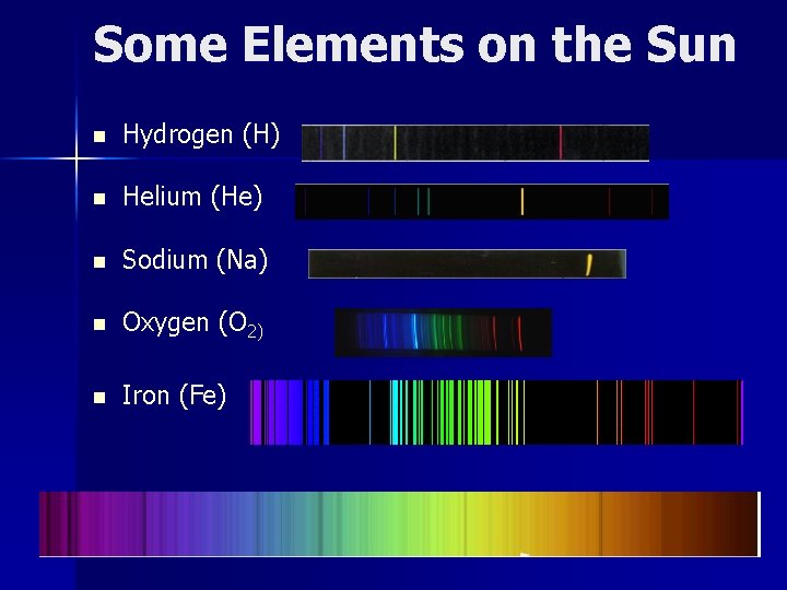 Some Elements on the Sun n Hydrogen (H) n Helium (He) n Sodium (Na)