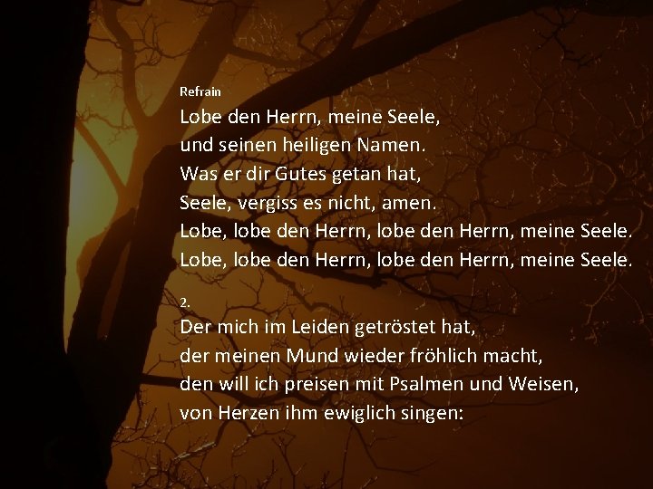 Refrain Lobe den Herrn, meine Seele, und seinen heiligen Namen. Was er dir Gutes