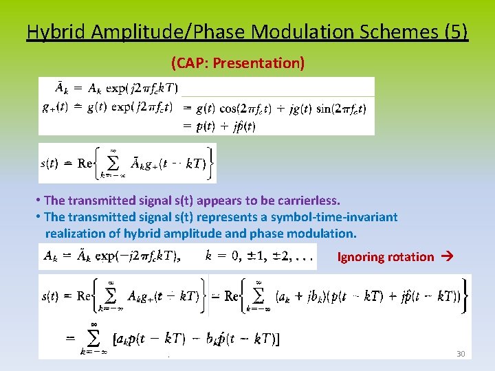 Hybrid Amplitude/Phase Modulation Schemes (5) (CAP: Presentation) • The transmitted signal s(t) appears to