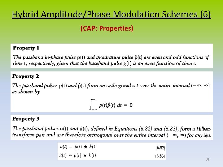 Hybrid Amplitude/Phase Modulation Schemes (6) (CAP: Properties) 31 