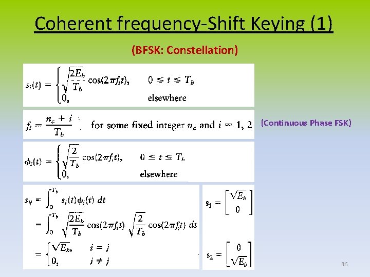 Coherent frequency-Shift Keying (1) (BFSK: Constellation) (Continuous Phase FSK) 36 