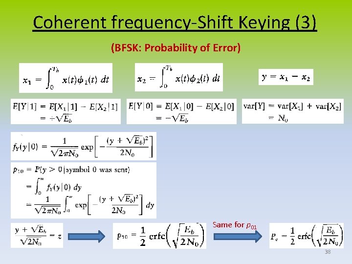 Coherent frequency-Shift Keying (3) (BFSK: Probability of Error) Same for p 01 38 