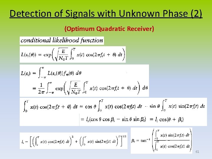 Detection of Signals with Unknown Phase (2) (Optimum Quadratic Receiver) 61 