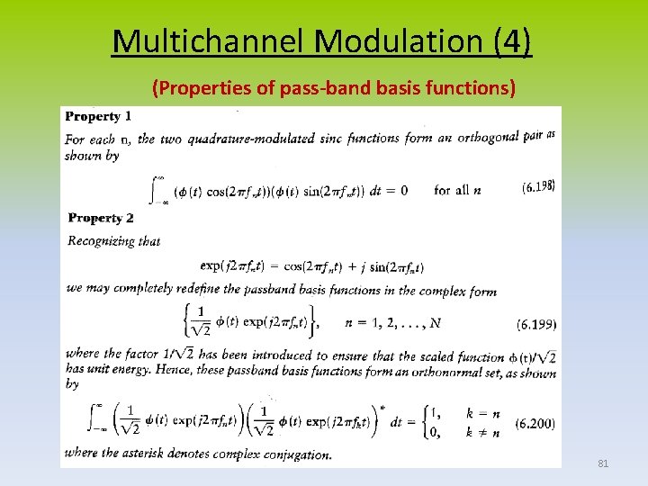 Multichannel Modulation (4) (Properties of pass-band basis functions) 81 