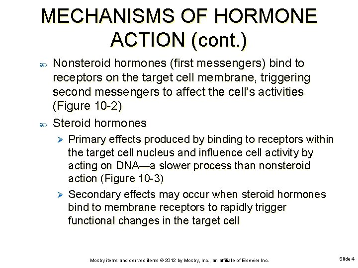 MECHANISMS OF HORMONE ACTION (cont. ) Nonsteroid hormones (first messengers) bind to receptors on