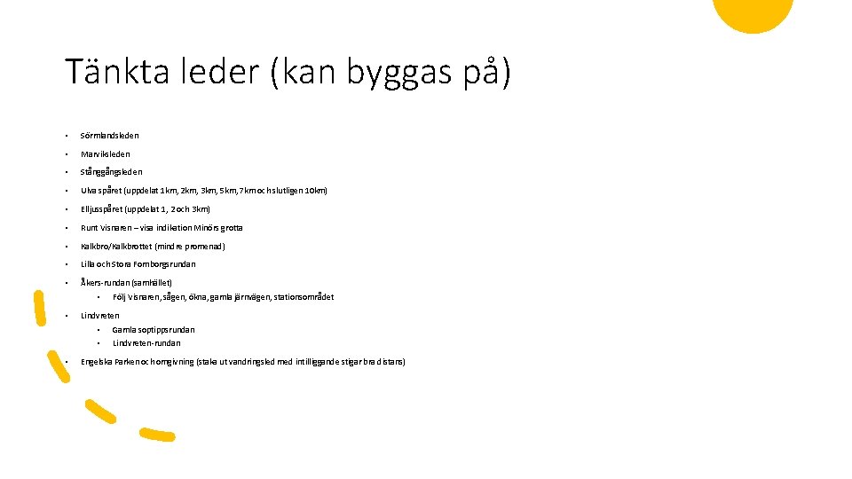 Tänkta leder (kan byggas på) • Sörmlandsleden • Marviksleden • Stånggångsleden • Ulva spåret