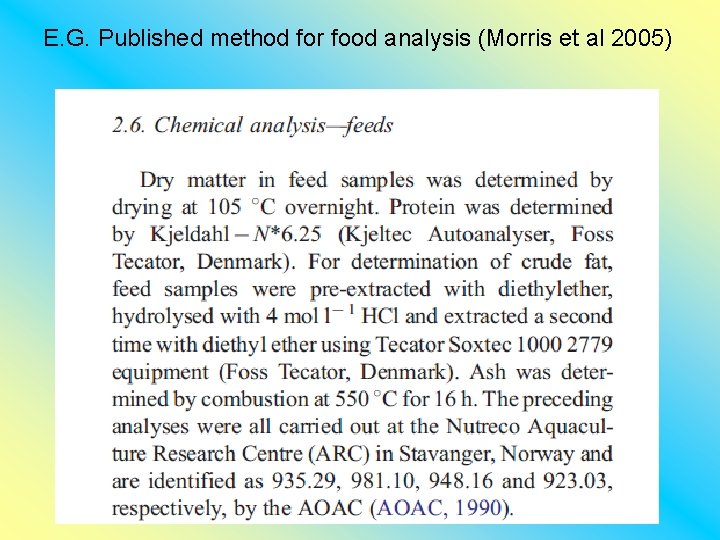 E. G. Published method for food analysis (Morris et al 2005) 