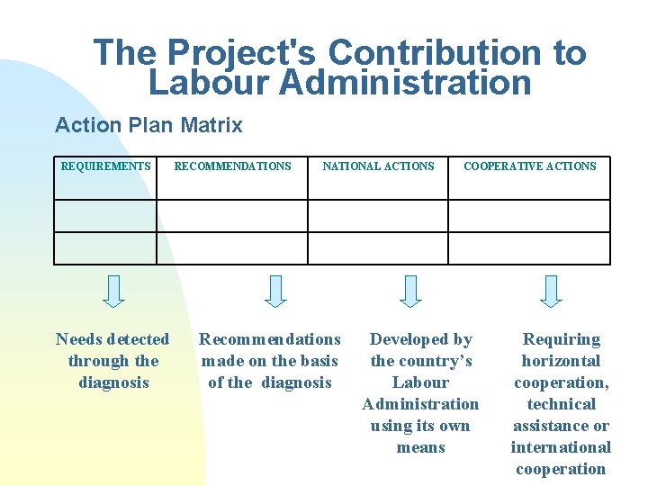 The Project's Contribution to Labour Administration Action Plan Matrix REQUIREMENTS Needs detected through the