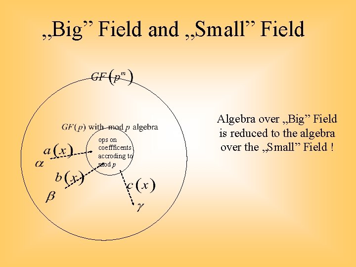 „Big” Field and „Small” Field ops on coeffficents accroding to mod p Algebra over
