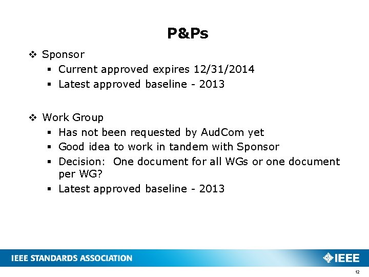 P&Ps v Sponsor § Current approved expires 12/31/2014 § Latest approved baseline - 2013